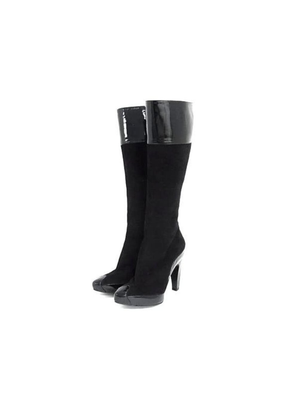 Balenciaga Suede Patent Long Boots Heels Shoes Black